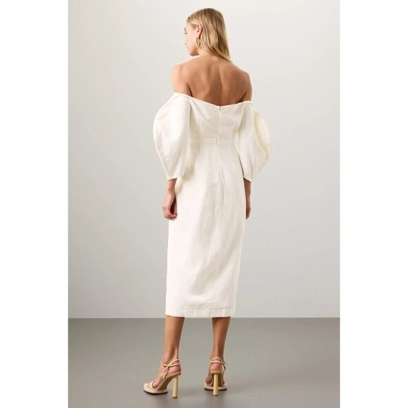 Mara Hoffman Leonara Puff Sleeve Midi Dress Ivory Womens Size 00 - Picture 8 of 15